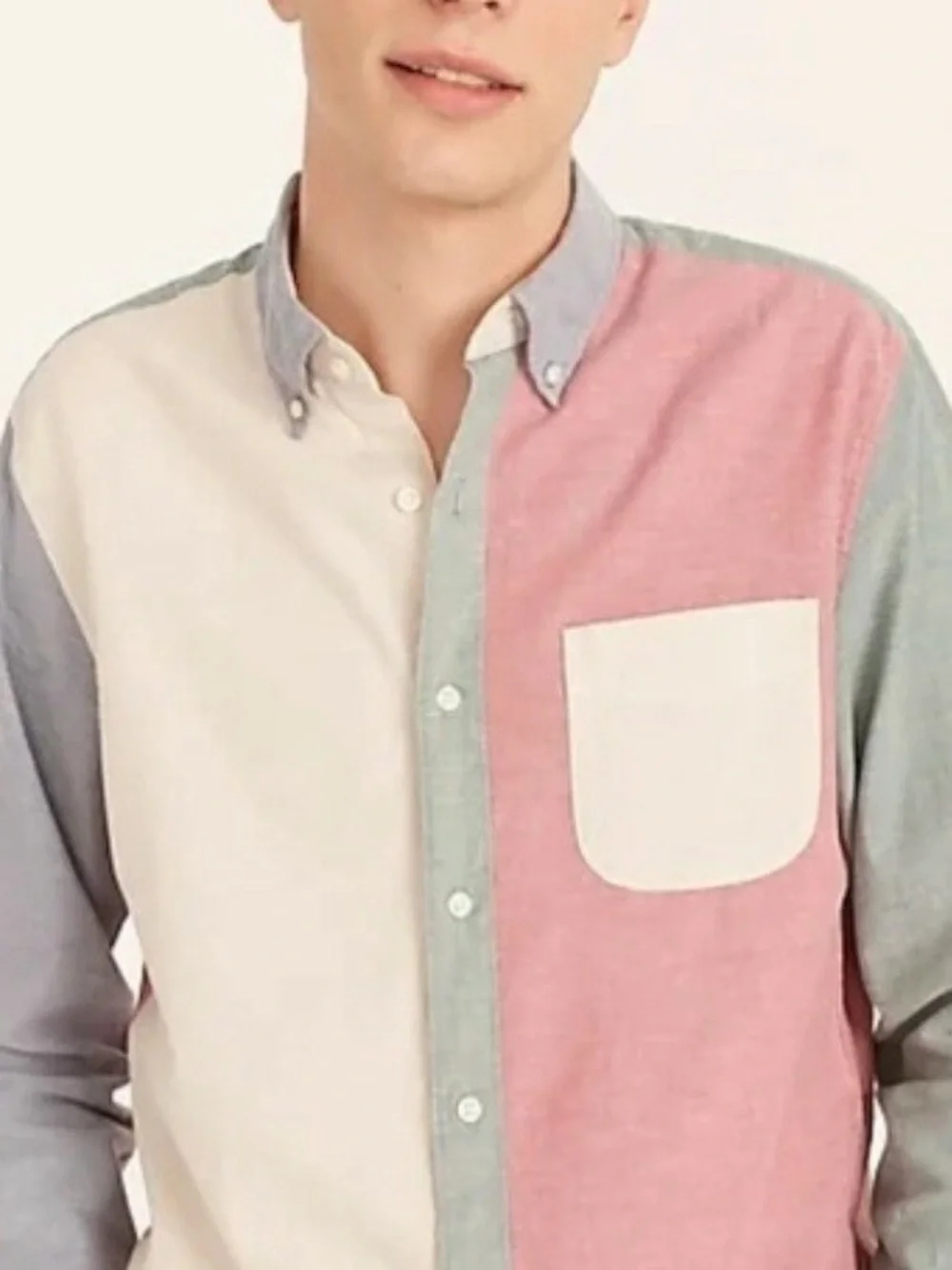 J. Crew Men's Colorblock Button-Down — Pink, White & Gray